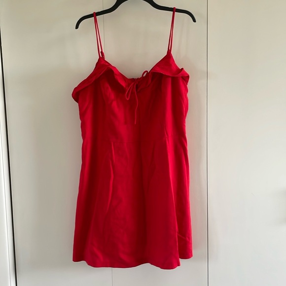 All in Favor Dresses & Skirts - Red linen dress with ruffle and tie